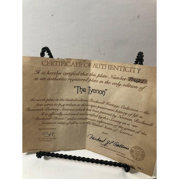 Norman Rockwell “The Tycoon” Certificate Of Authenticity Plate - Picture 3 of 4